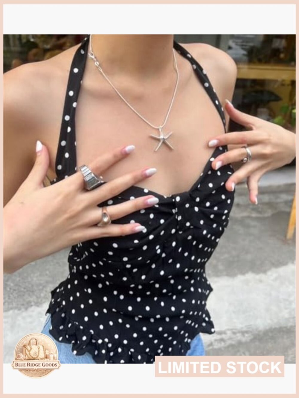 Halter Tank Top Sleeveless V Neck Polka Dot Crop Top Backless Going Out Cami - Picture 3 of 4
